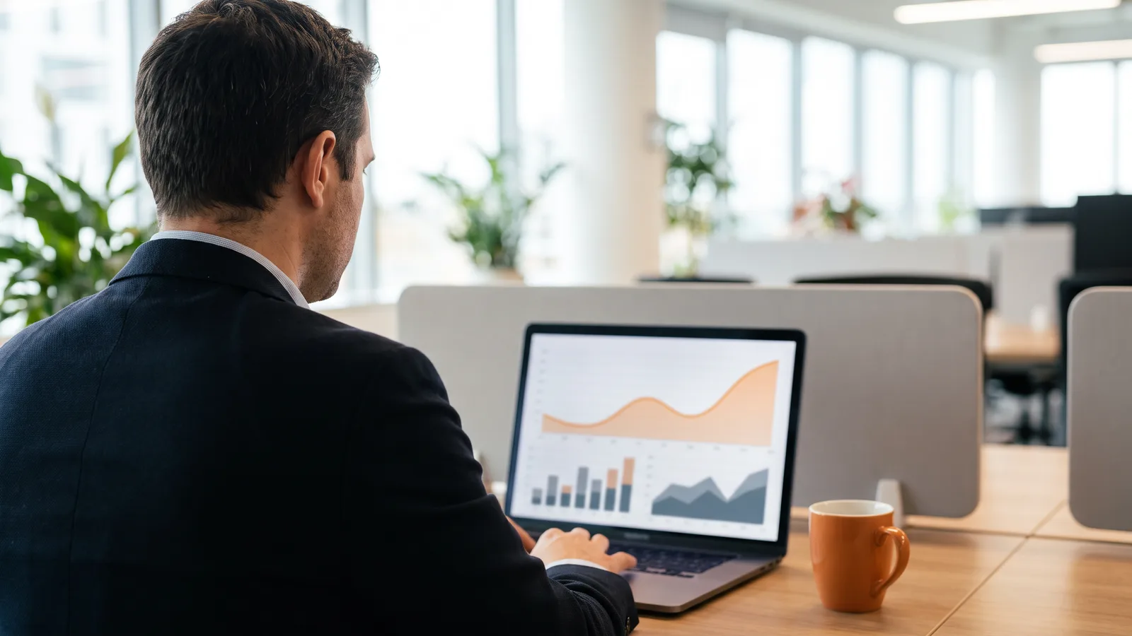 IT operations manager reviewing outcome-based pricing and ticket resolution dashboards on a laptop