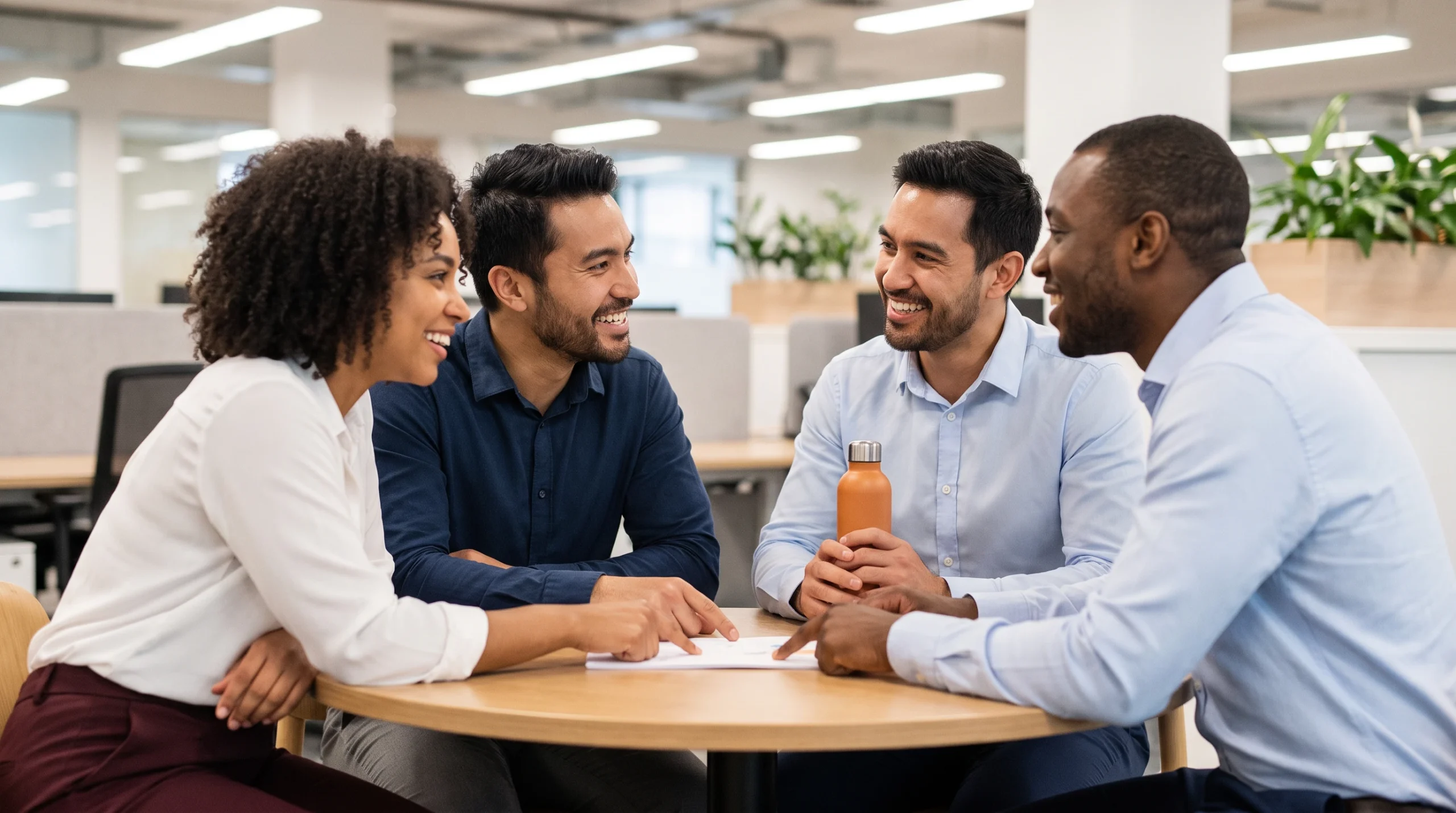 Outsourced insurance BPO claims specialists discussing a claims workflow together