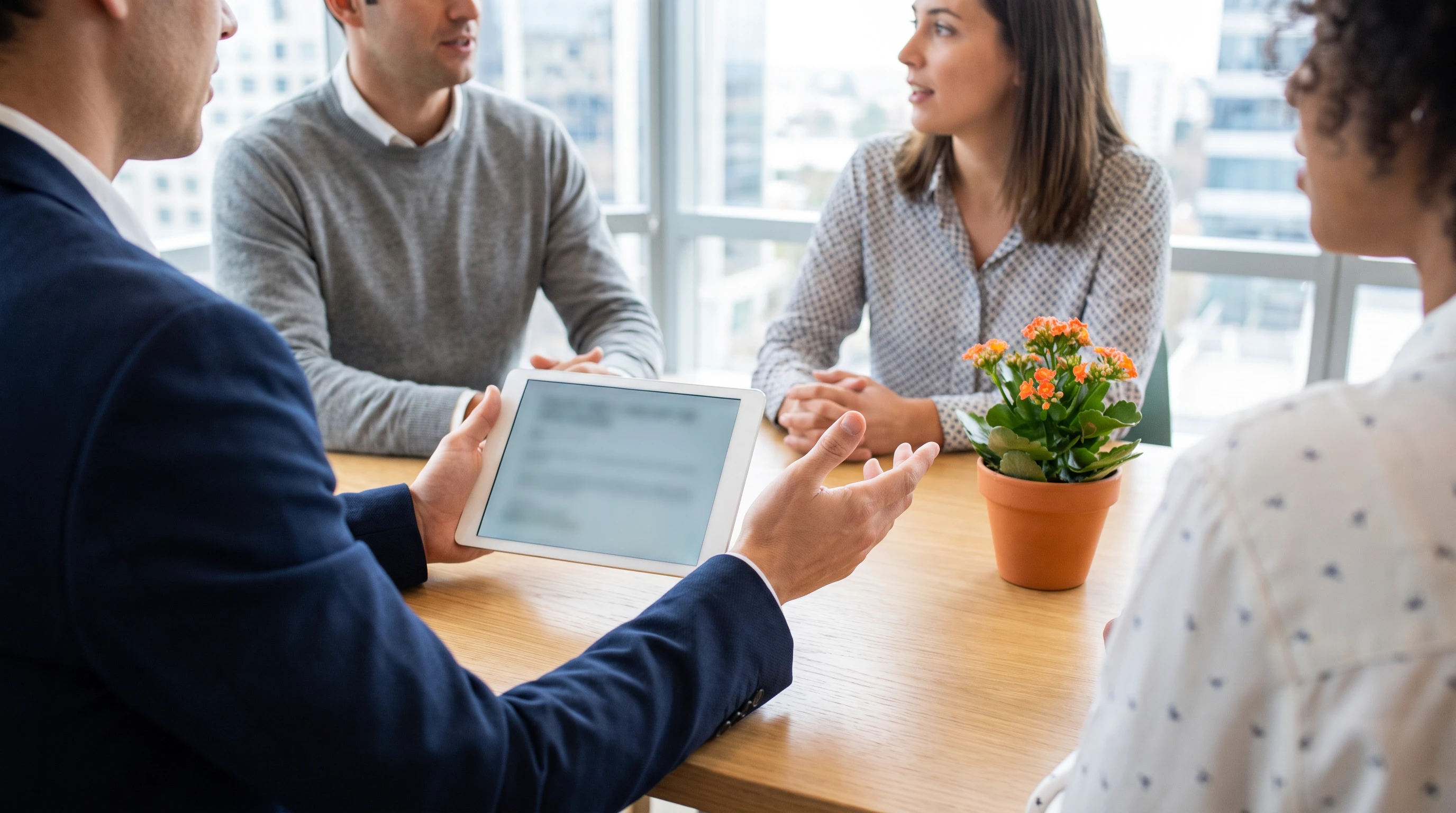 Small team discussing SDR partner references during a vetting call