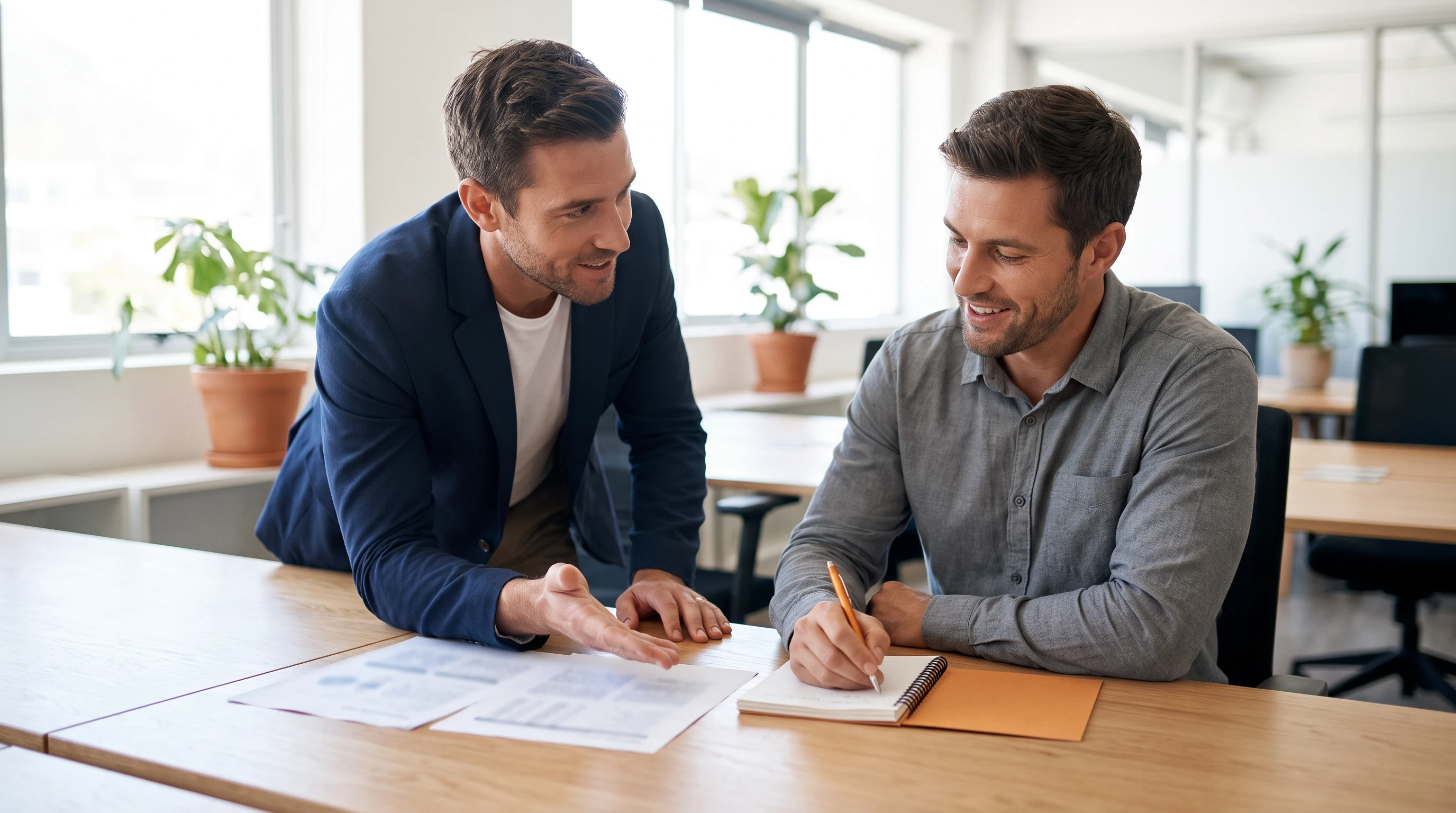 Two sales managers discussing an SDR training and ramp process together