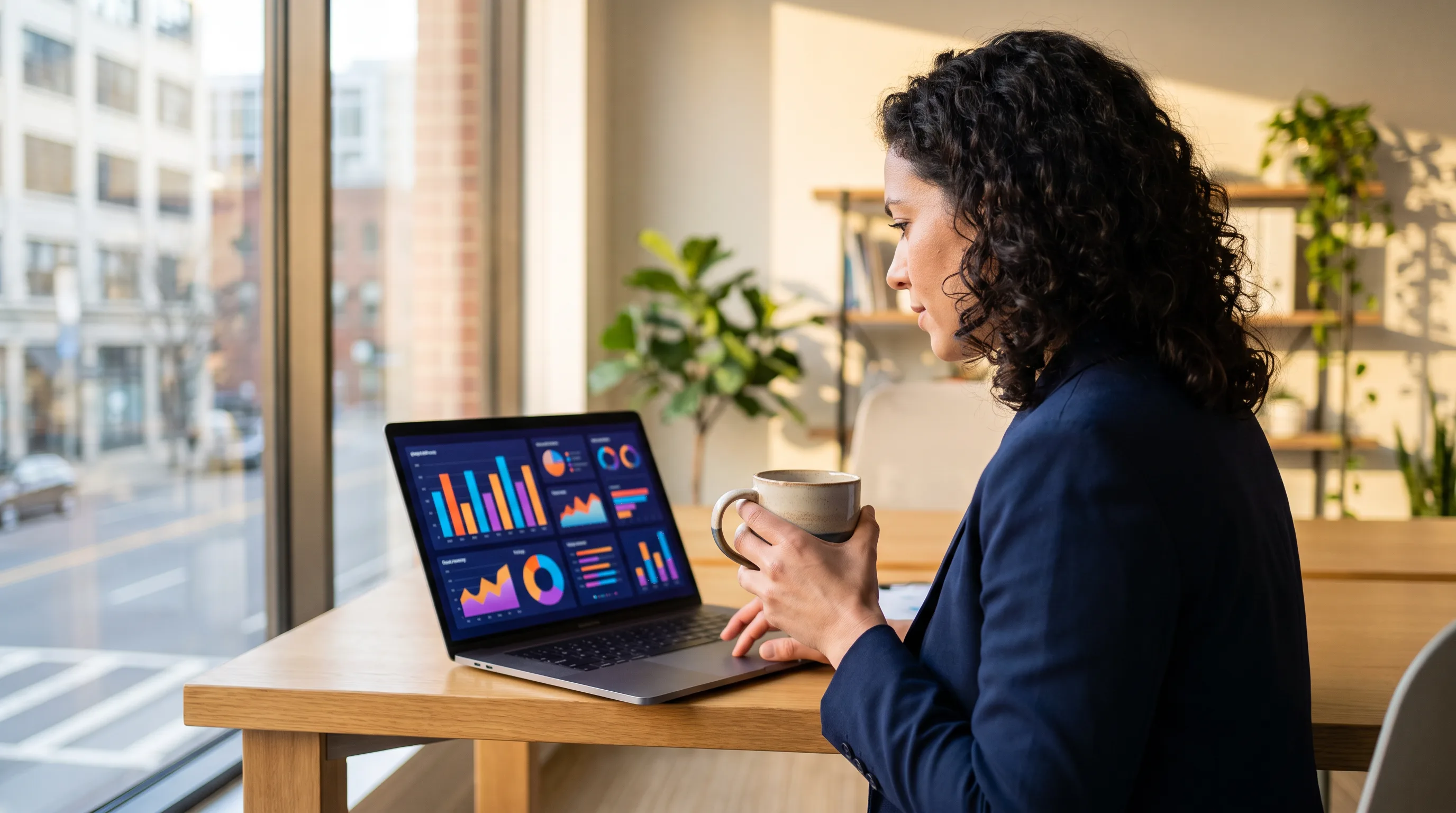 Marketing manager reviewing social media analytics dashboard from an outsourced team