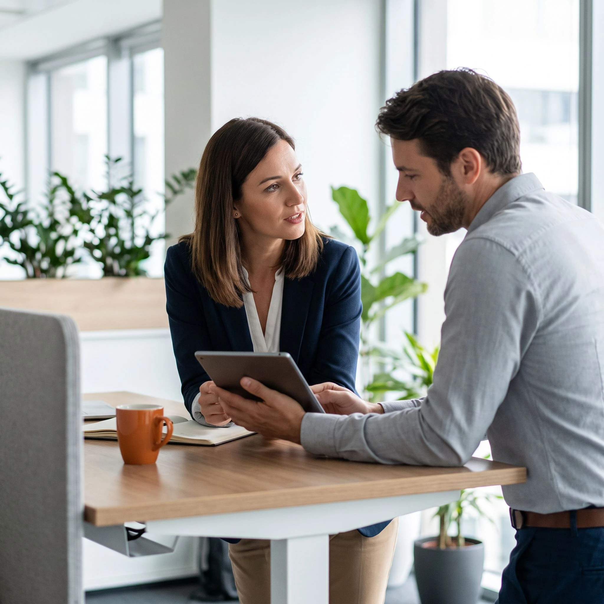 Business owner reviewing printed staffing budget and comparing pricing models