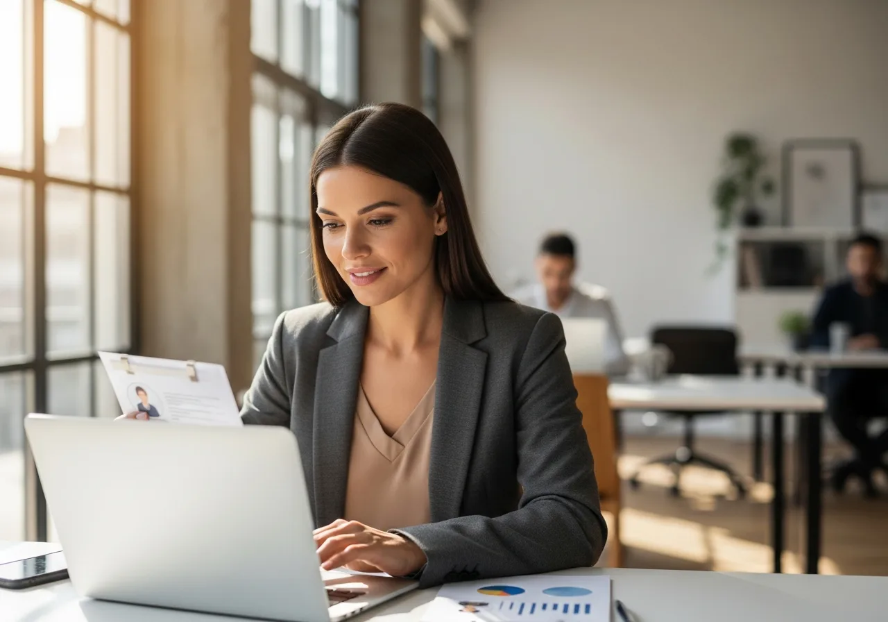 HR professional reviewing outsourcing options for small business, Kore BPO